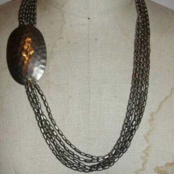 Fun Silver tone Hammered Pendant and Bead Necklace - Picture 1 of 4